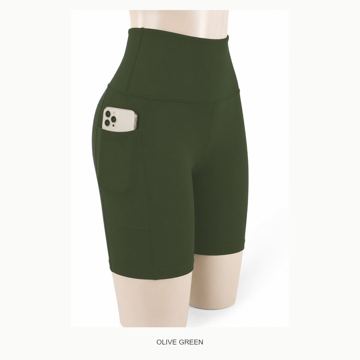 Women's High Waisted Biker Shorts with Pockets Packs - olive green biker shorts