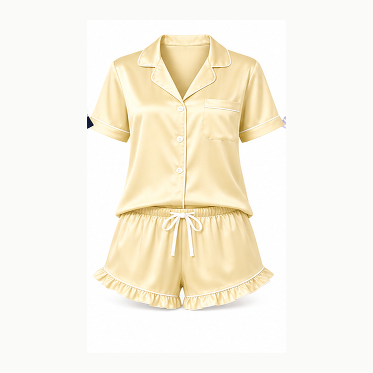 Women's Striped Short Sleeve Pajama Set Packs - pale yellow solid single pajama set