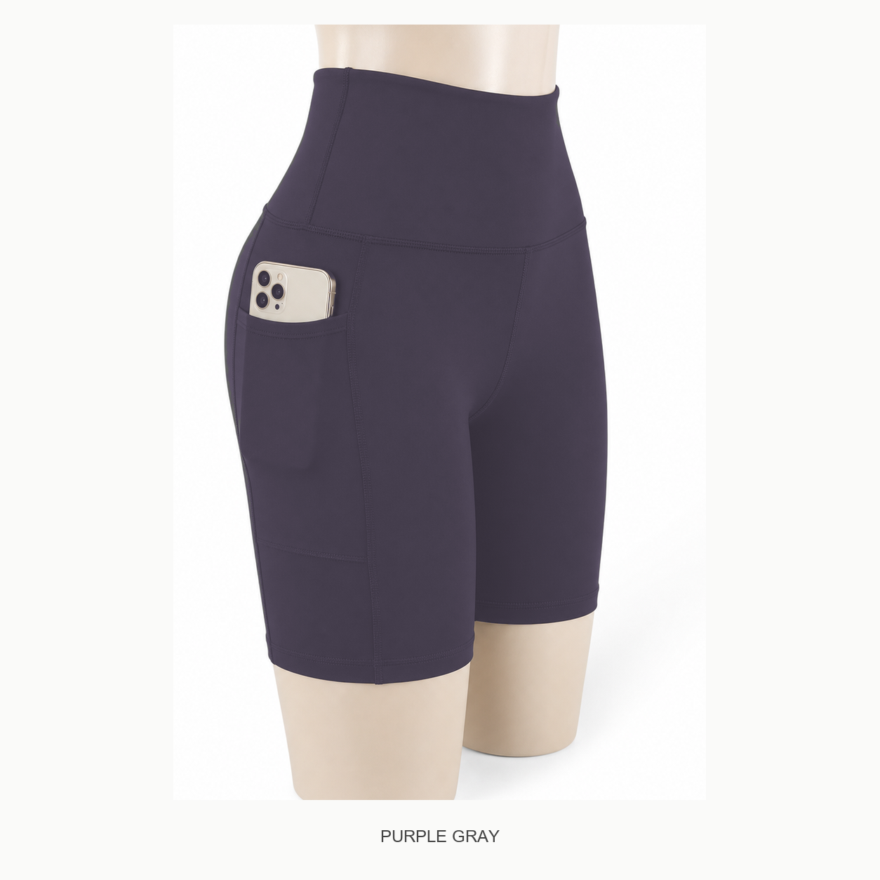 Women's High Waisted Biker Shorts with Pockets Packs - purple gray biker shorts