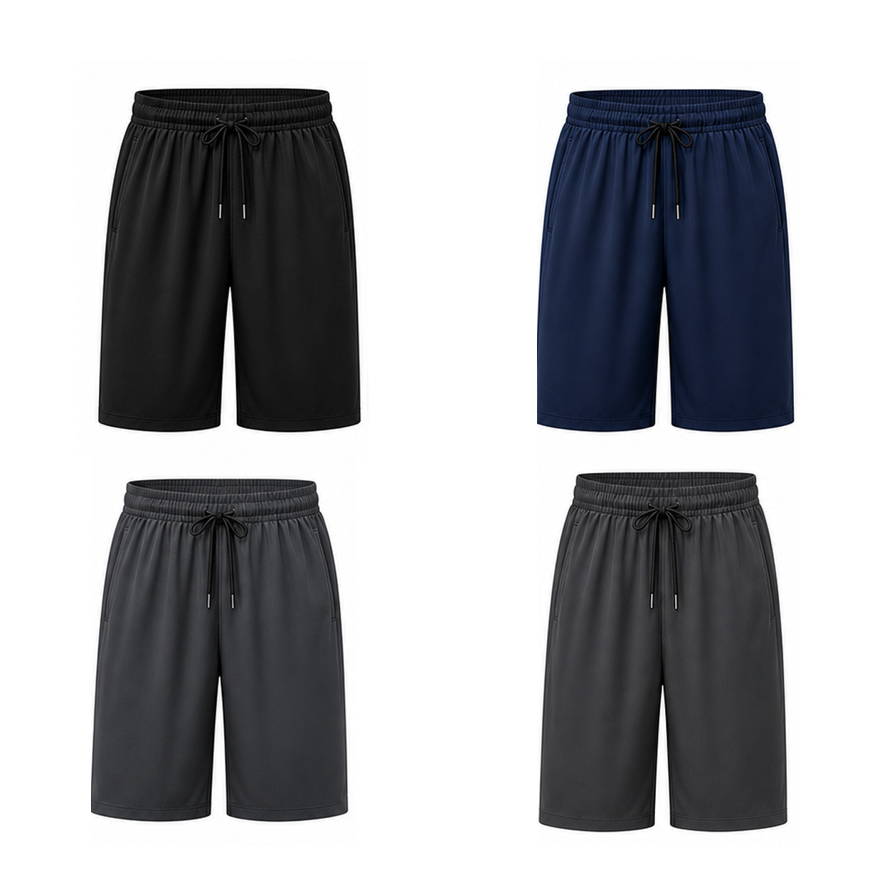 Men's 8-Piece Smooth Polyester Drawstring Athletic Shorts Set - 4-Pack Neutral Set