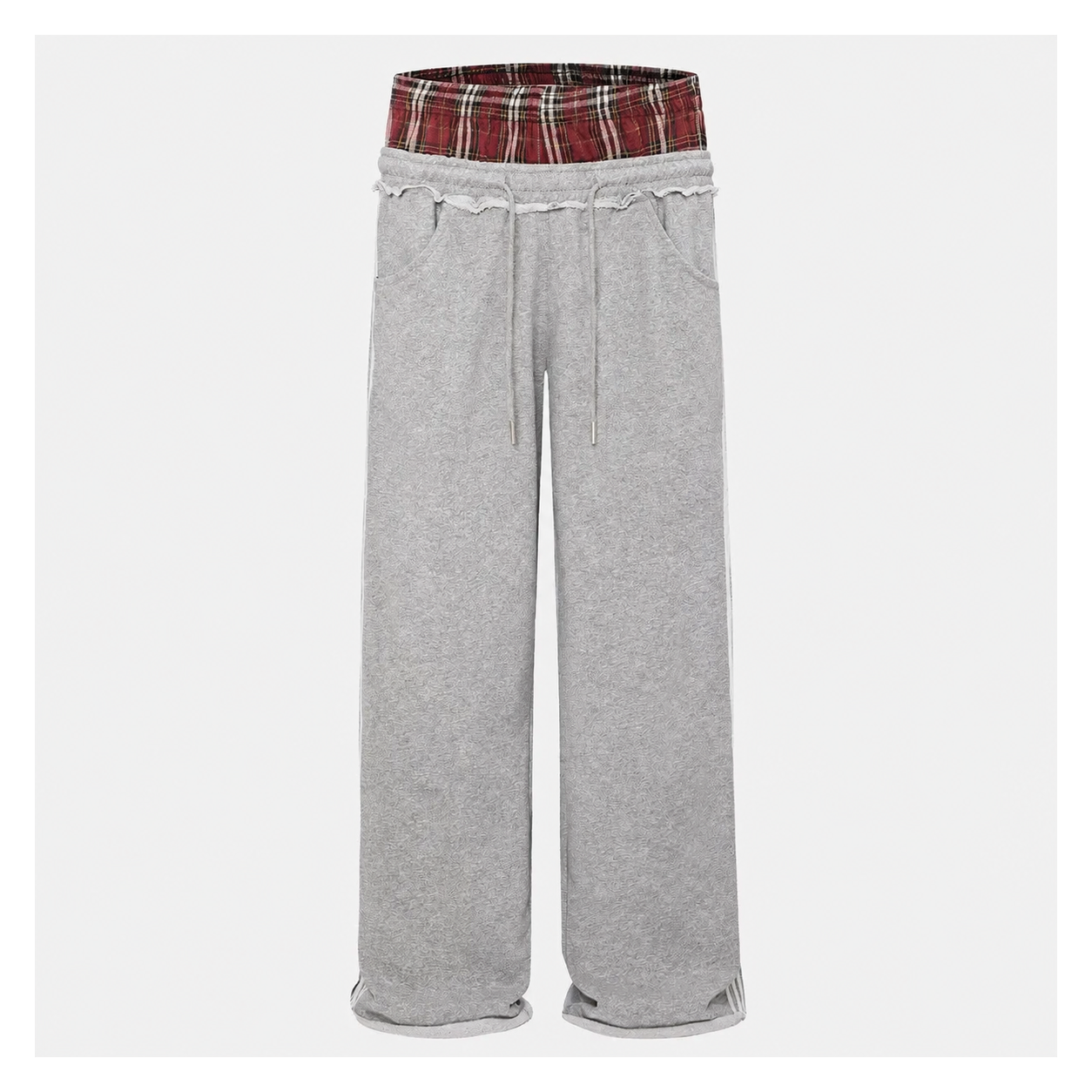 Women's Double-Waist Plaid Wide-Leg Sweatpants - Grey, XL
