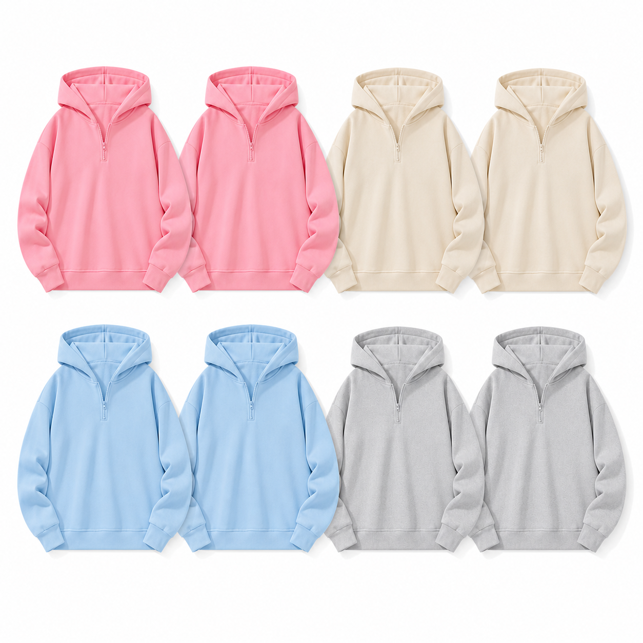 Unisex Solid Half-Zip Hoodies 8-Pack - Soft Mix 8-Pack, M