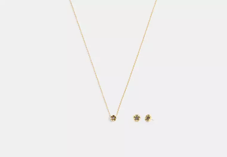 Tea Rose Pendant Necklace And Earrings Gift Set