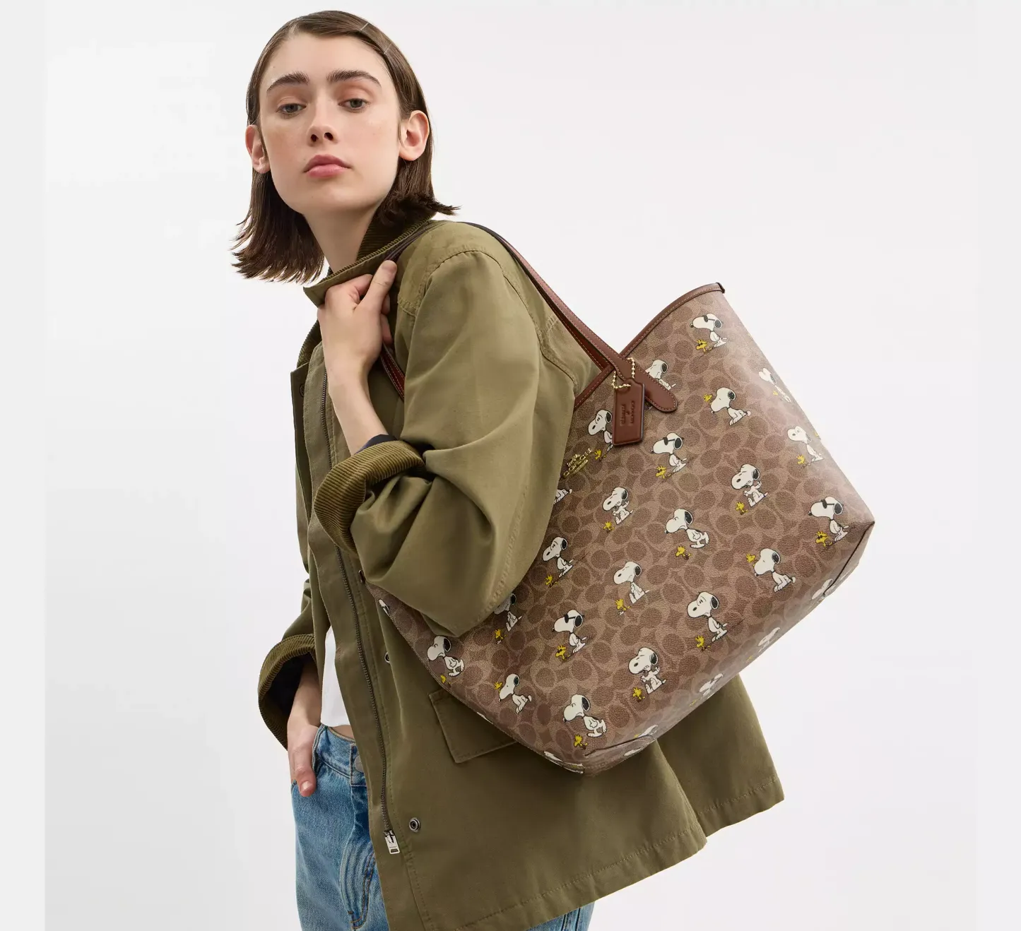 Peanuts City Tote Bag in Signature Canvas with Snoopy Print