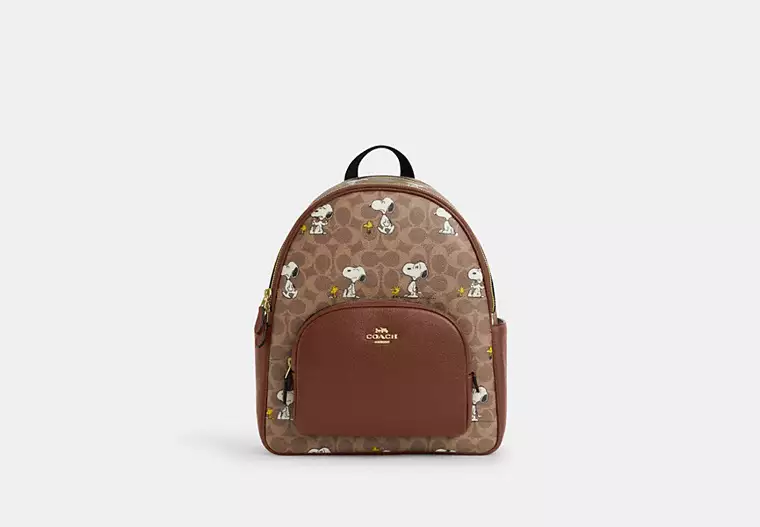 Coach X Peanuts Court Backpack In Signature Canvas With Snoopy Print