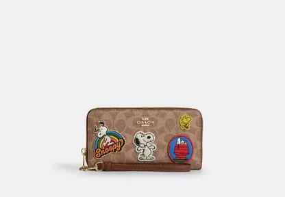 Coach X Peanuts Long Zip Around Wallet In Signature Canvas With Patches