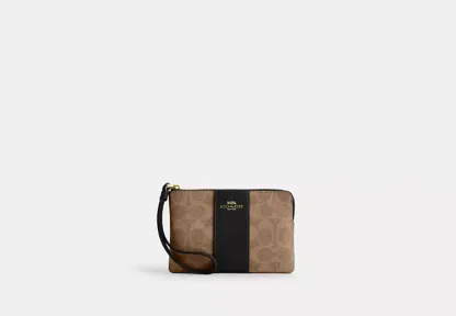Corner Zip Wristlet In Signature Canvas With Stripe