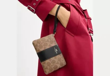 Corner Zip Wristlet In Signature Canvas With Stripe