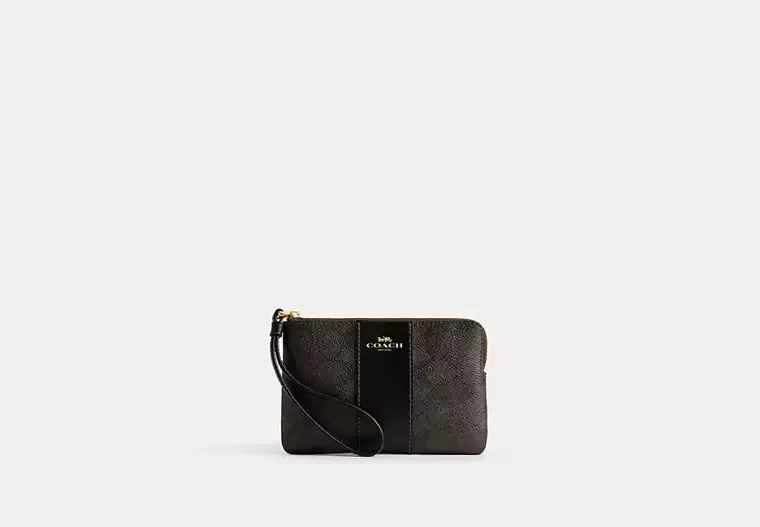 Corner Zip Wristlet In Signature Canvas With Stripe