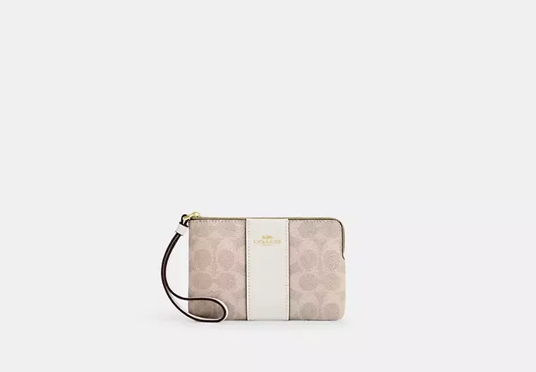 Corner Zip Wristlet In Signature Canvas With Stripe