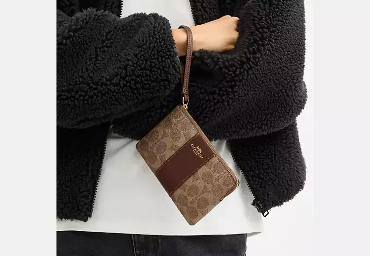 Corner Zip Wristlet In Signature Canvas With Stripe