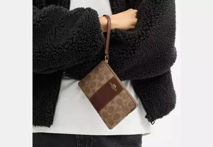 Corner Zip Wristlet In Signature Canvas With Stripe
