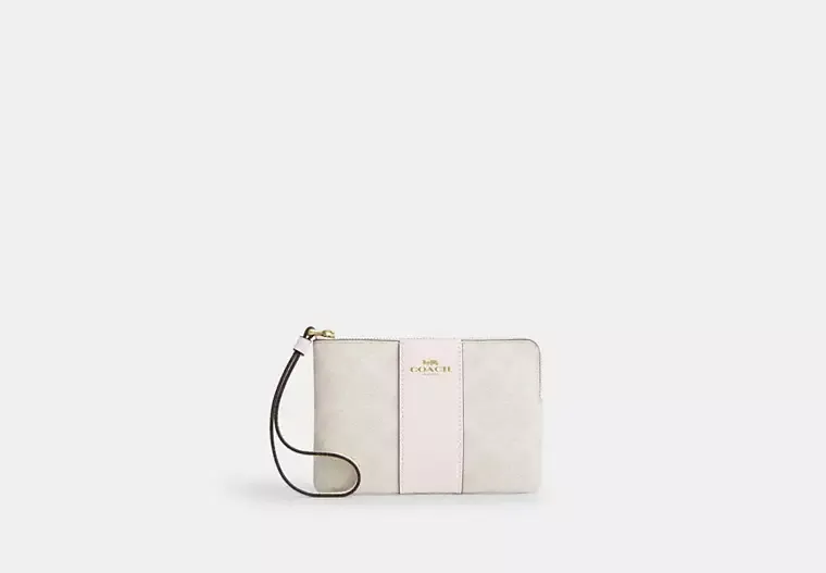 Corner Zip Wristlet In Signature Canvas With Stripe