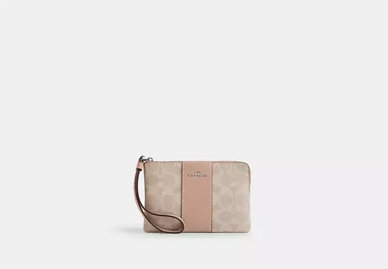 Corner Zip Wristlet In Signature Canvas With Stripe
