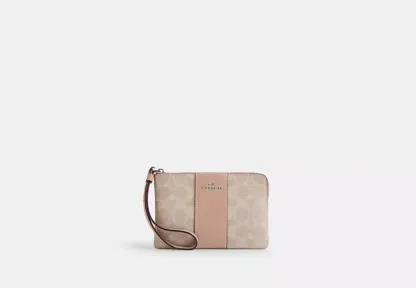 Corner Zip Wristlet In Signature Canvas With Stripe
