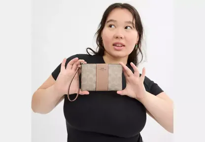 Corner Zip Wristlet In Signature Canvas With Stripe