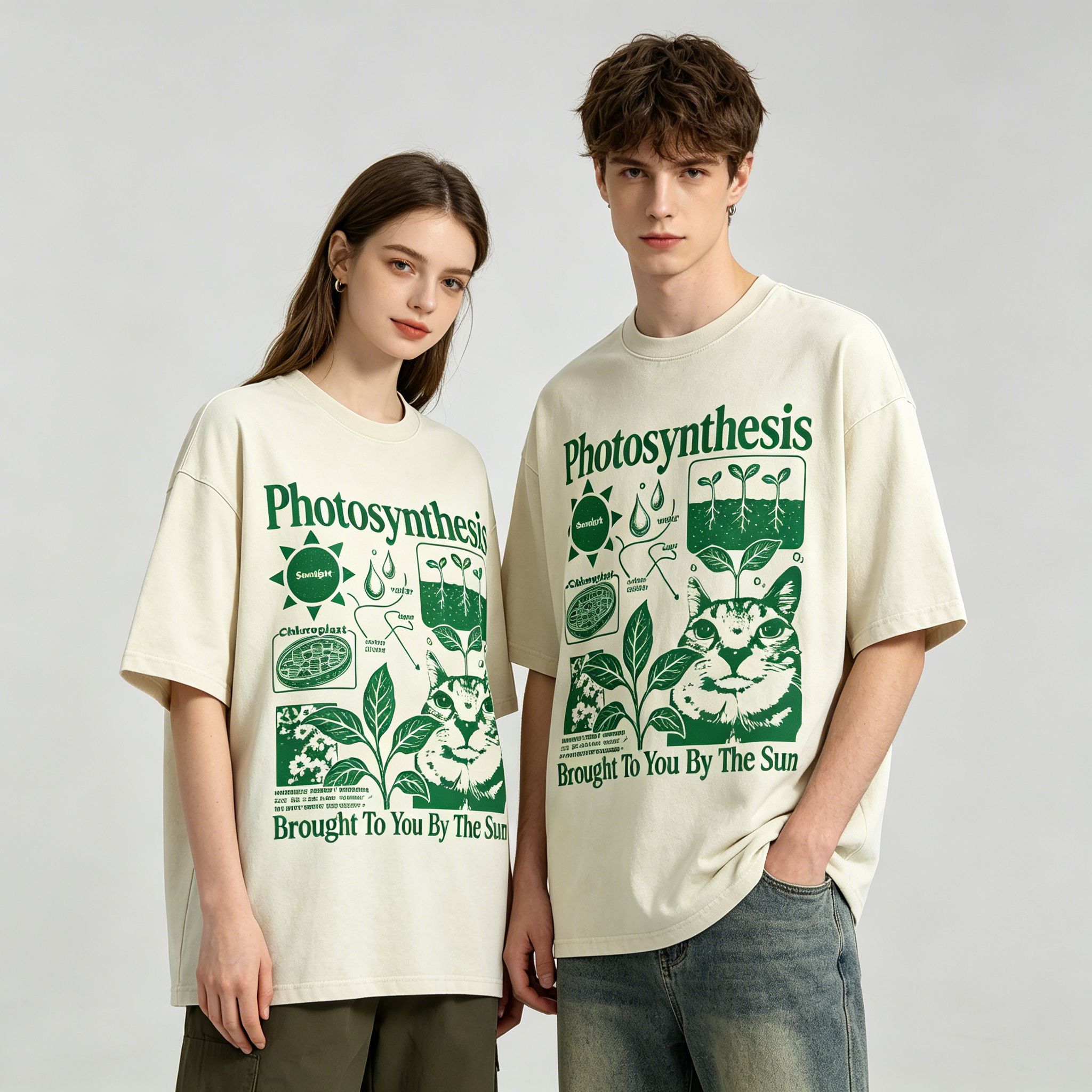 Photosynthesis Cat Graphic Cotton T-Shirt