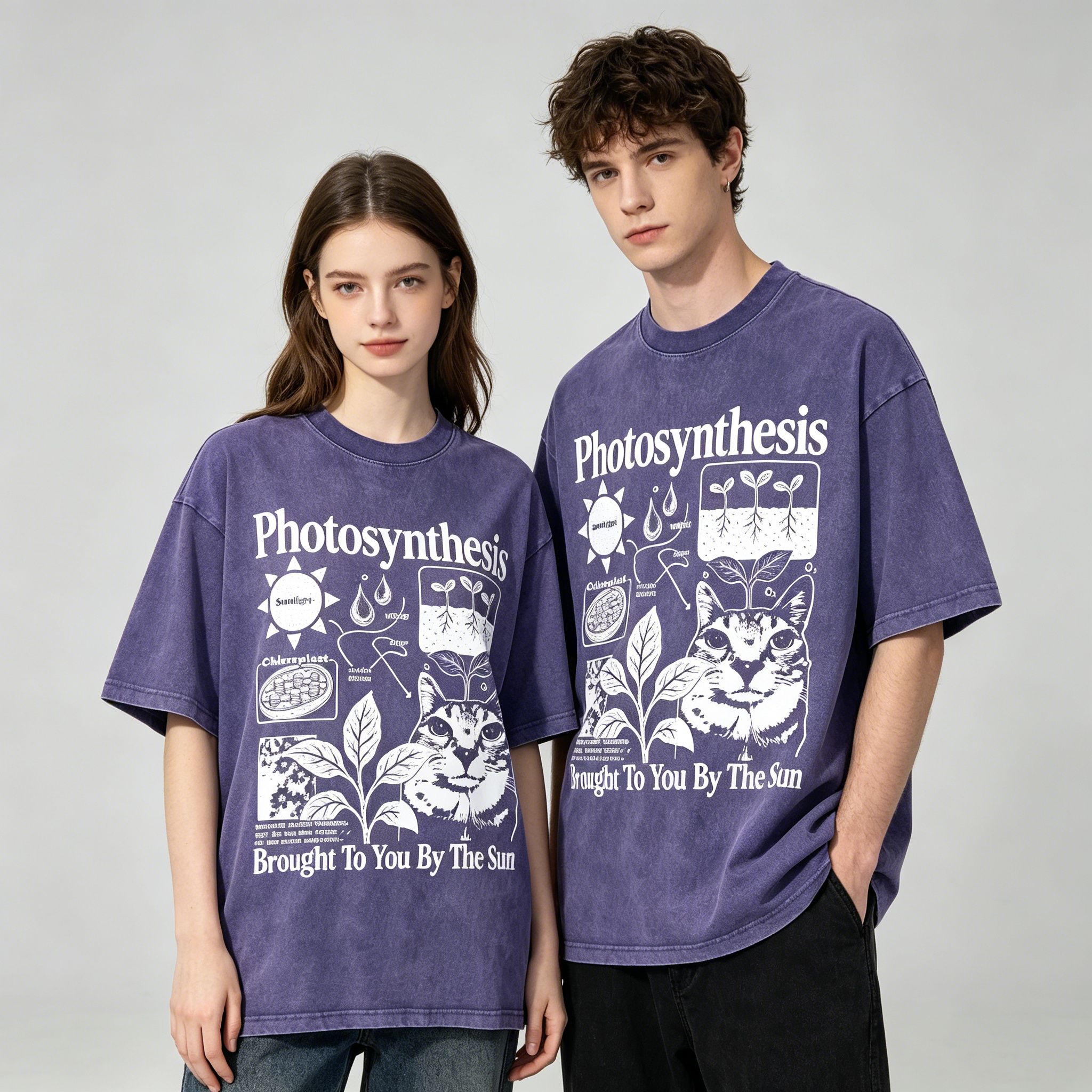 Photosynthesis Cat Graphic Cotton T-Shirt