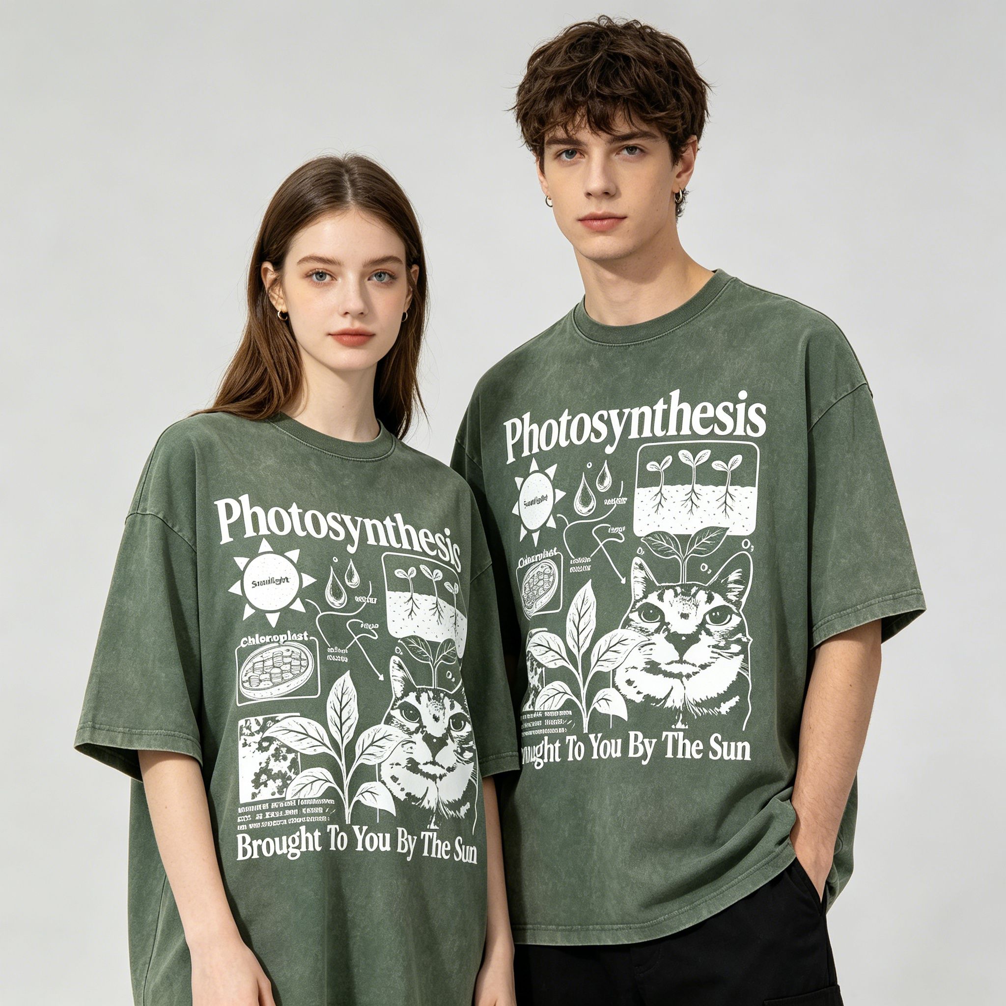 Photosynthesis Cat Graphic Cotton T-Shirt