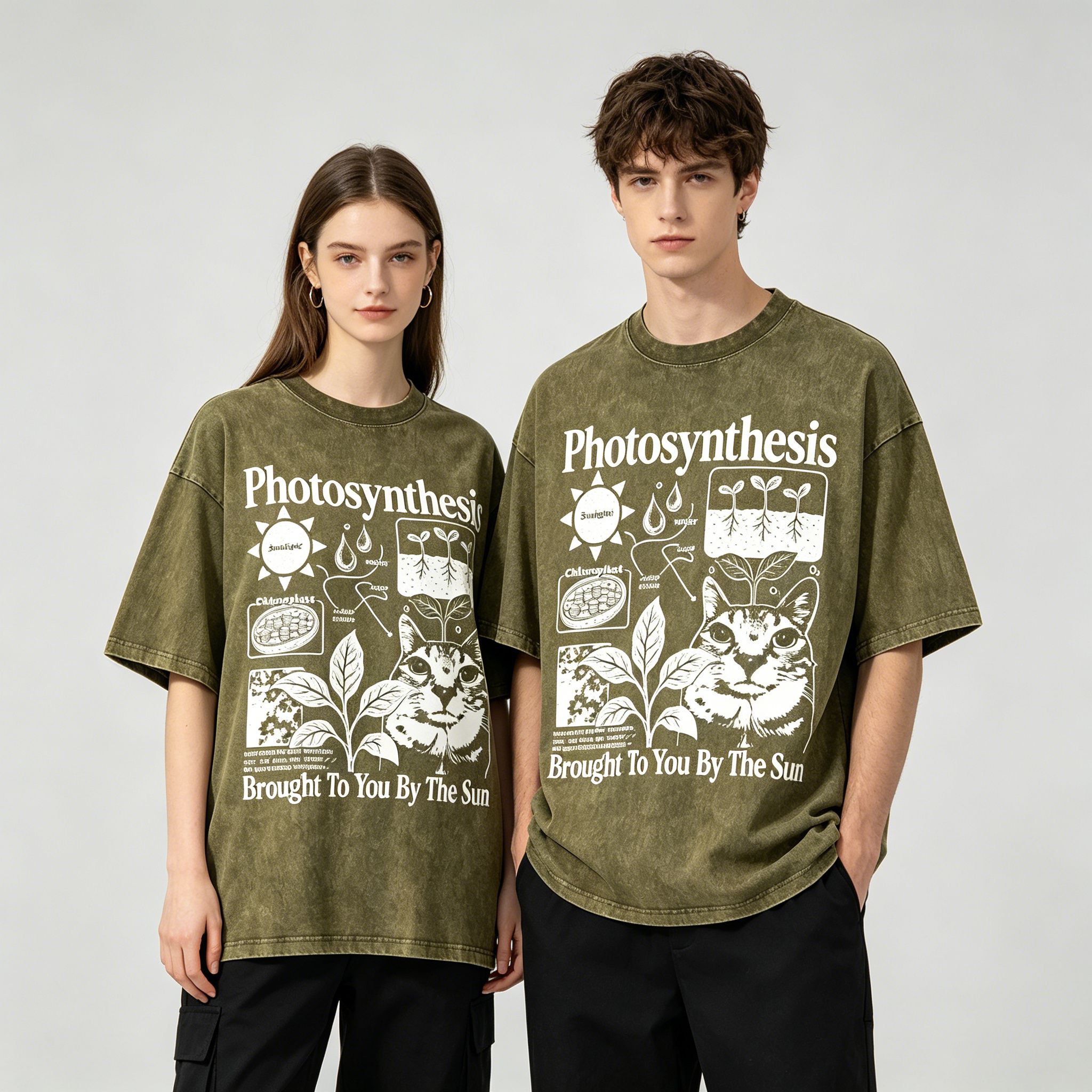 Photosynthesis Cat Graphic Cotton T-Shirt