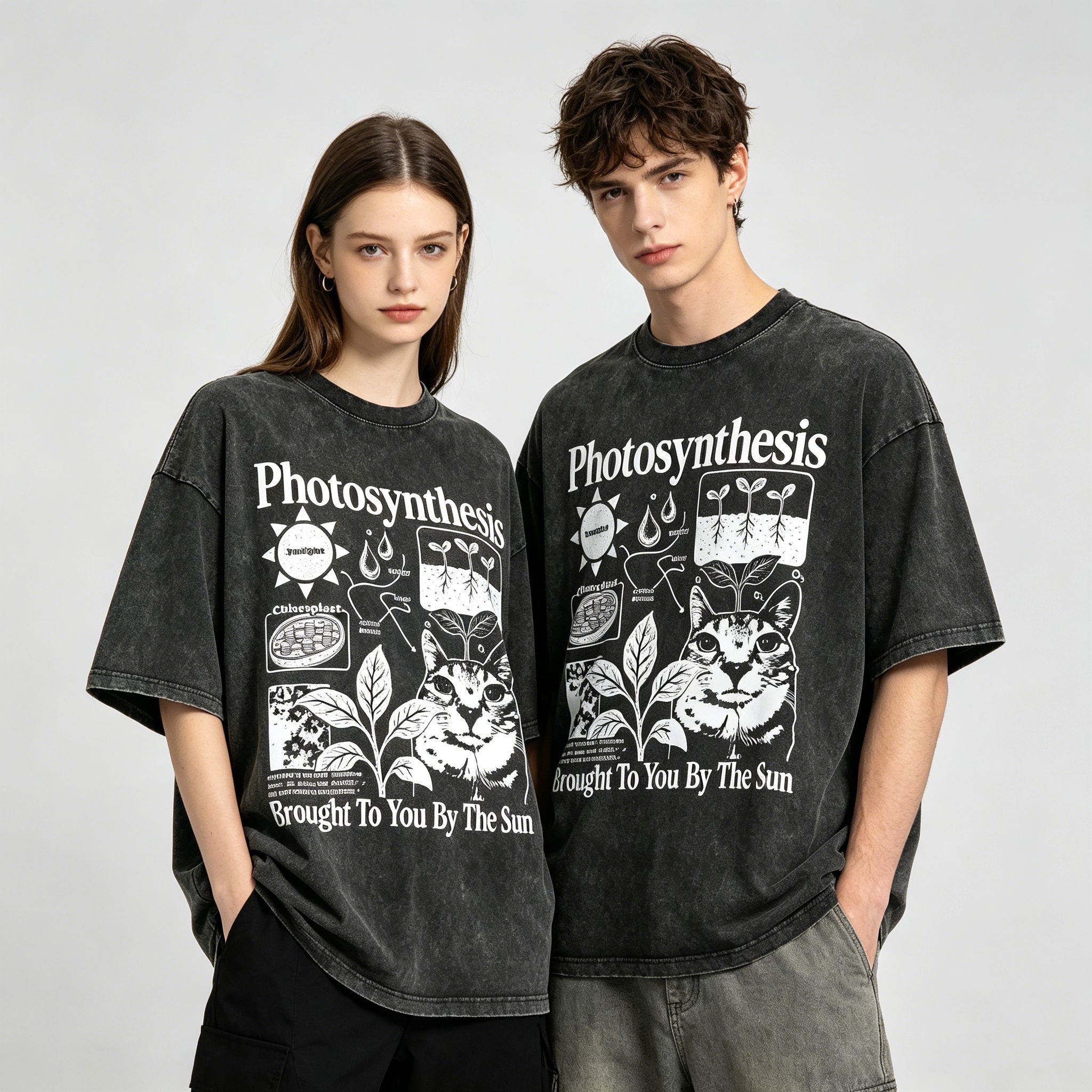Photosynthesis Cat Graphic Cotton T-Shirt