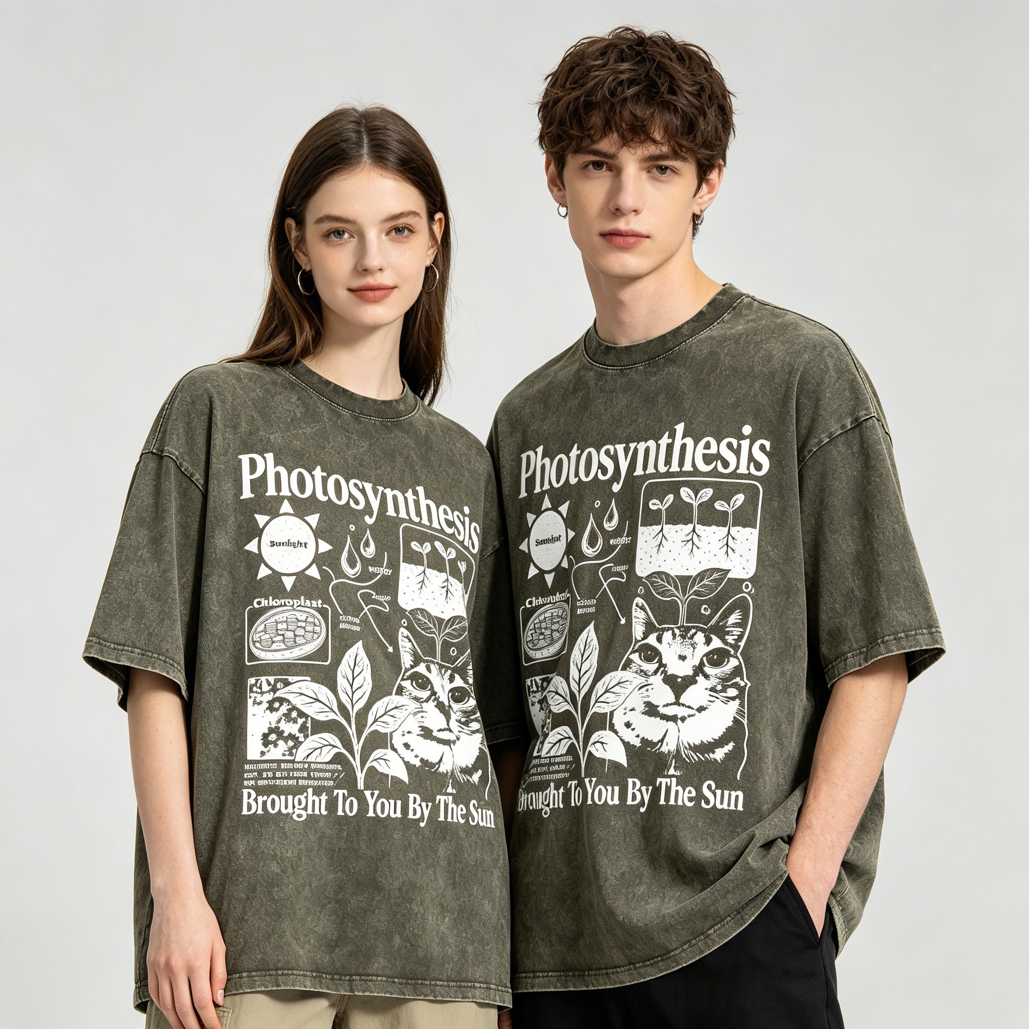 Photosynthesis Cat Graphic Cotton T-Shirt