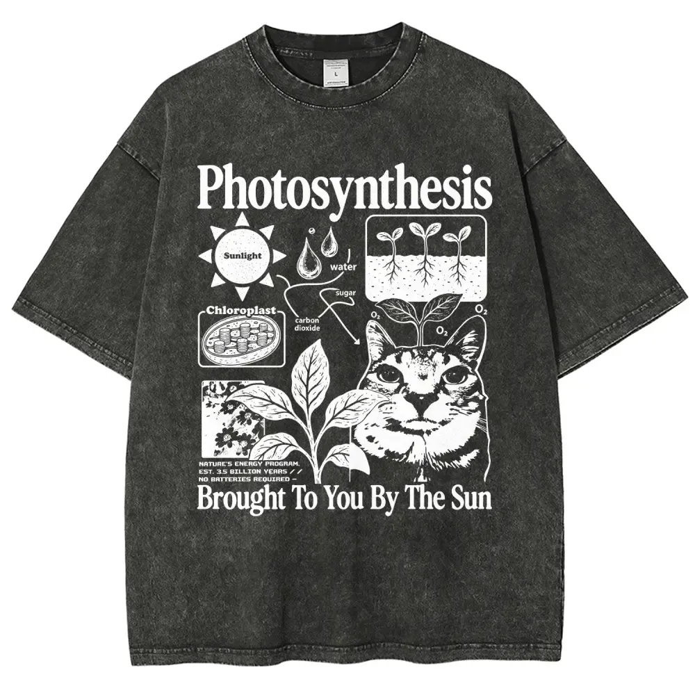 Photosynthesis Cat Graphic Cotton T-Shirt