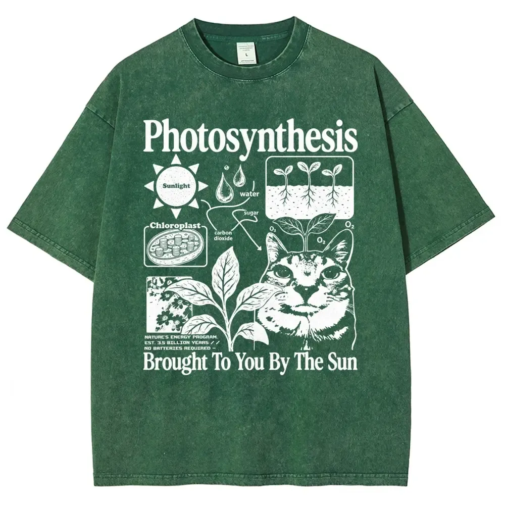 Photosynthesis Cat Graphic Cotton T-Shirt