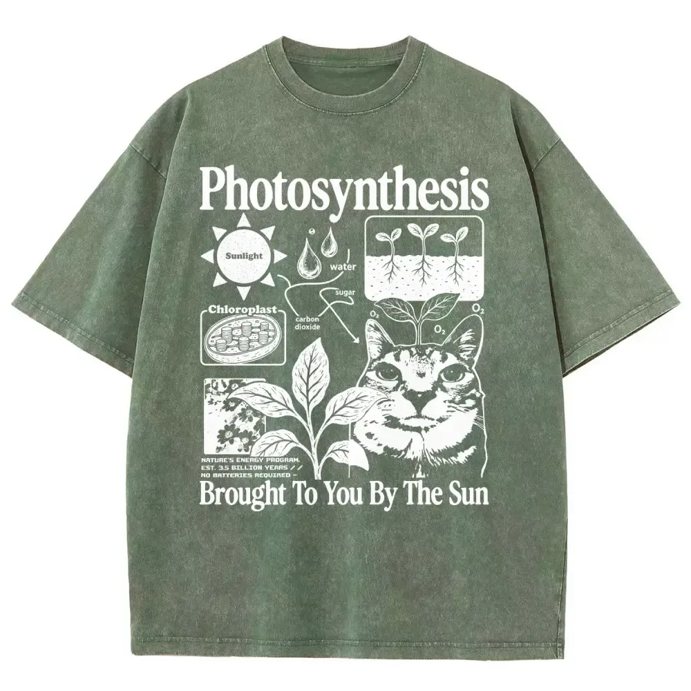 Photosynthesis Cat Graphic Cotton T-Shirt