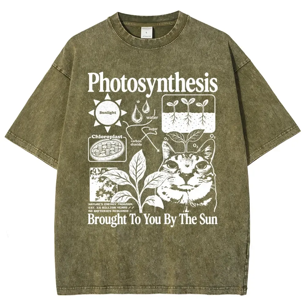 Photosynthesis Cat Graphic Cotton T-Shirt