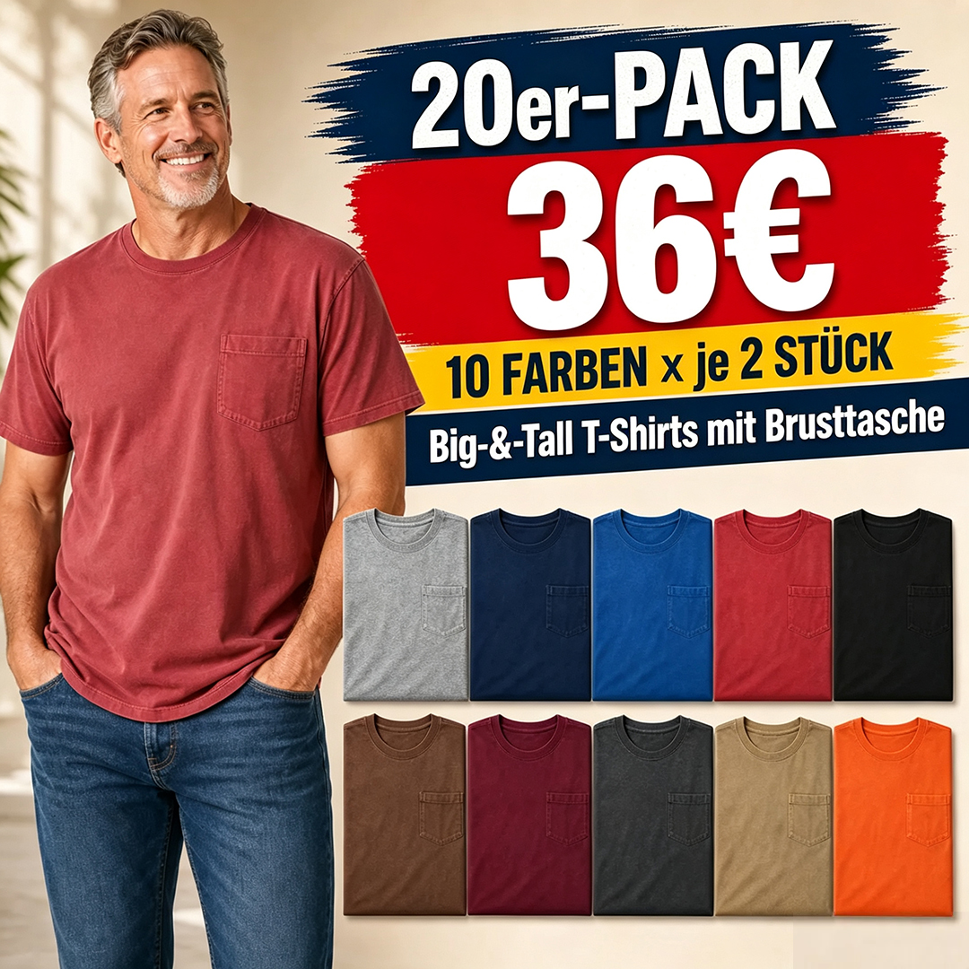 ⏰Räumungsverkauf⚡20er-Pack für 30 €⚡Herren-Workwear-T-Shirt mit lockerer Passform, schwerem Stoff, kurzen Ärmeln und Brusttasche(Auch in großen Größen erhältlich)