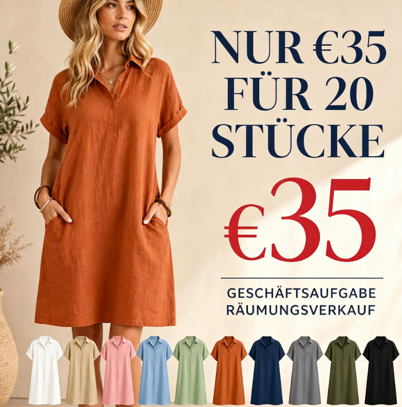 Ladenschluss-Raeumungsverkauf | 10er Pack fuer €28 | Damen Kurzarm-Hemdblusenkleid mit Taschen