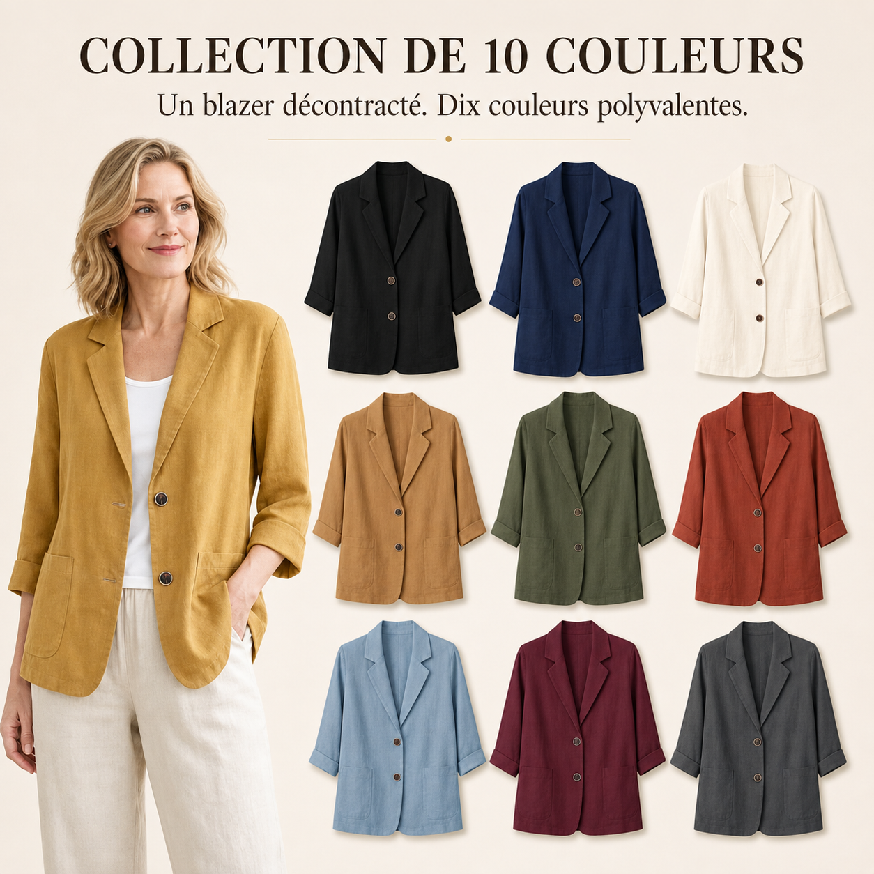 ⏰ LIQUIDATION FINALE⚡Lot de 10 à seulement 36,99 €⚡Blazer en lin pour femme – Respirant, confortable, infroissable et polyvalent