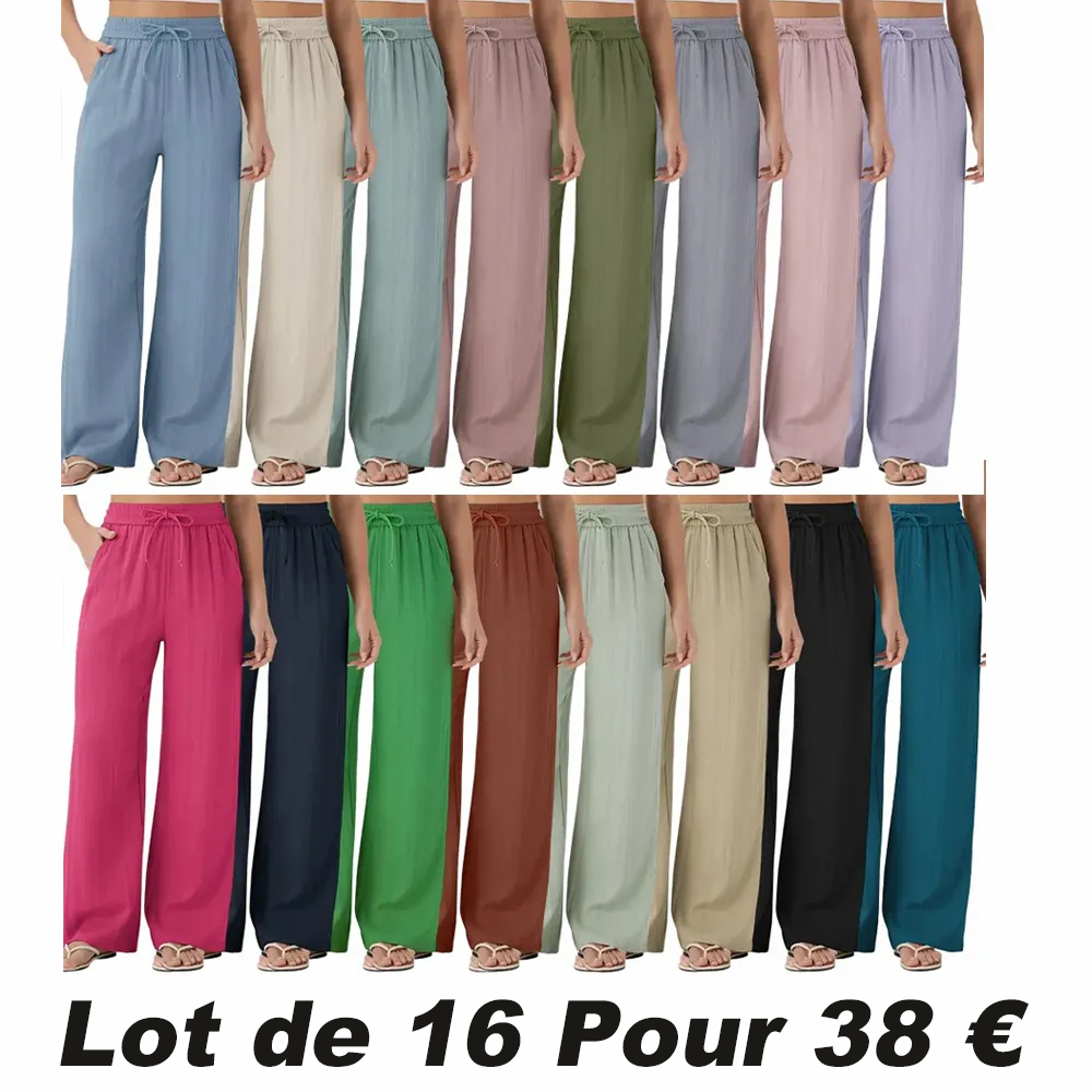⏰VENTE FINALE⚡ Lot de 16 pour 38 €⚡Pantalon femme en lin taille haute coupe large avec poches
