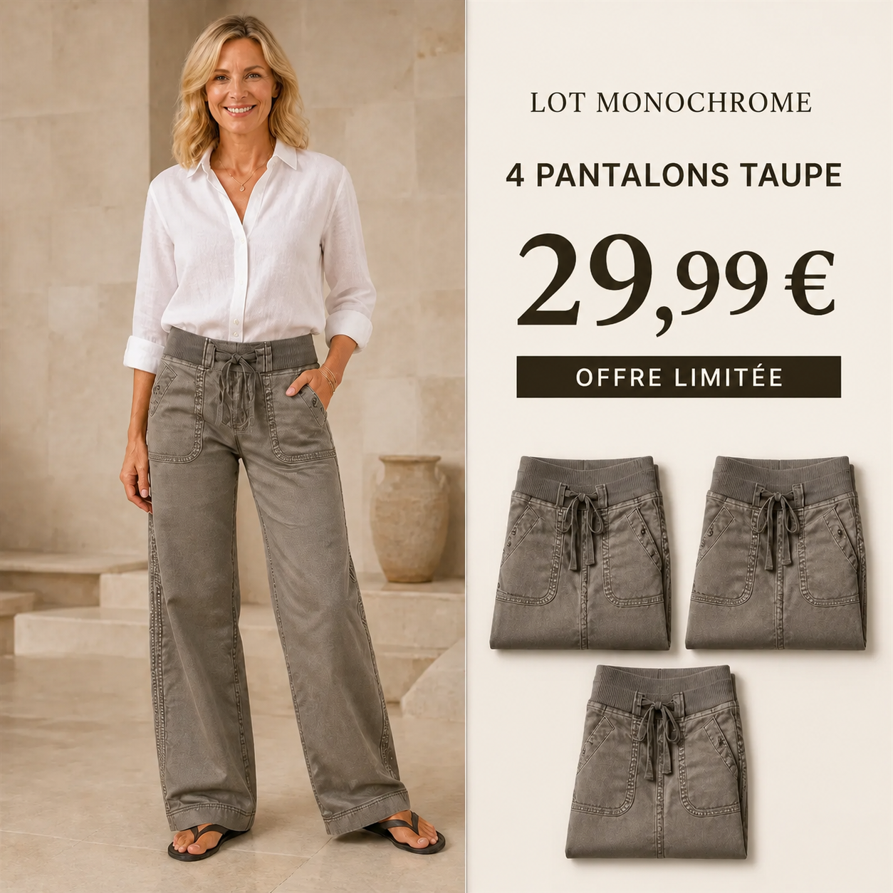 OFFRE LIMITÉE - Lot de 8 à 36,99 € | Pantalon cargo décontracté femme à taille coulissée et poches arrondies