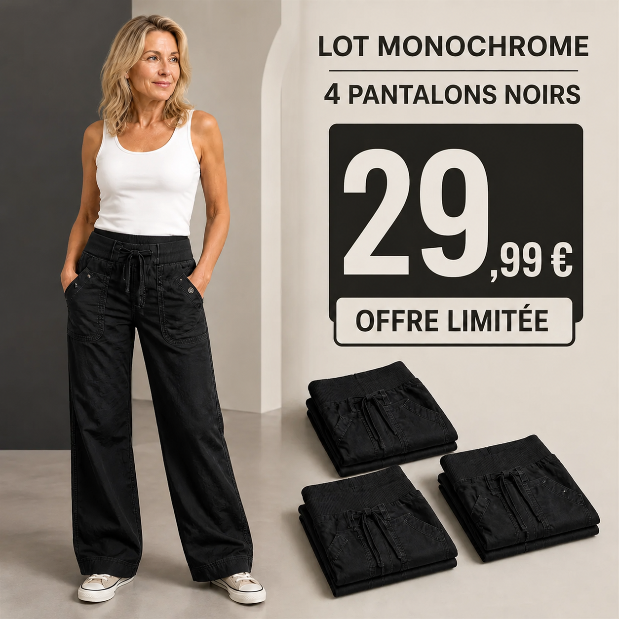 OFFRE LIMITÉE - Lot de 8 à 36,99 € | Pantalon cargo décontracté femme à taille coulissée et poches arrondies