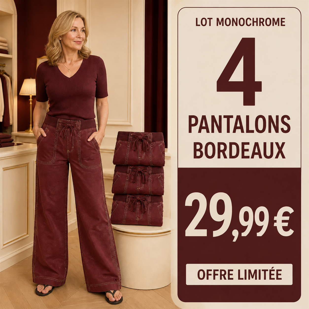 OFFRE LIMITÉE - Lot de 8 à 36,99 € | Pantalon cargo décontracté femme à taille coulissée et poches arrondies