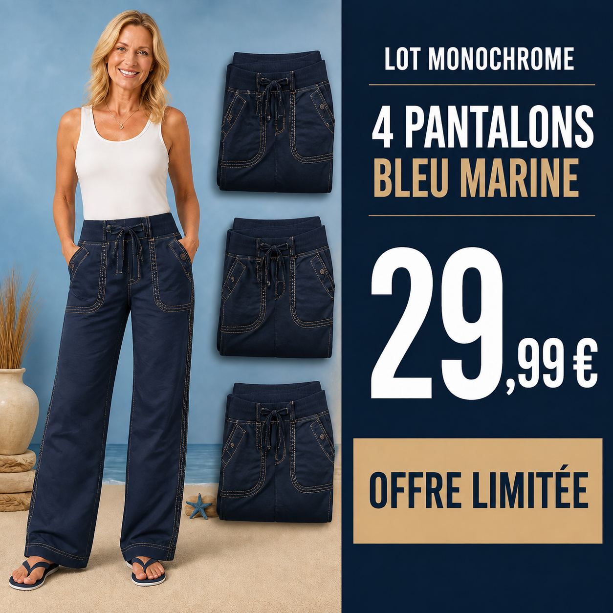 OFFRE LIMITÉE - Lot de 8 à 36,99 € | Pantalon cargo décontracté femme à taille coulissée et poches arrondies
