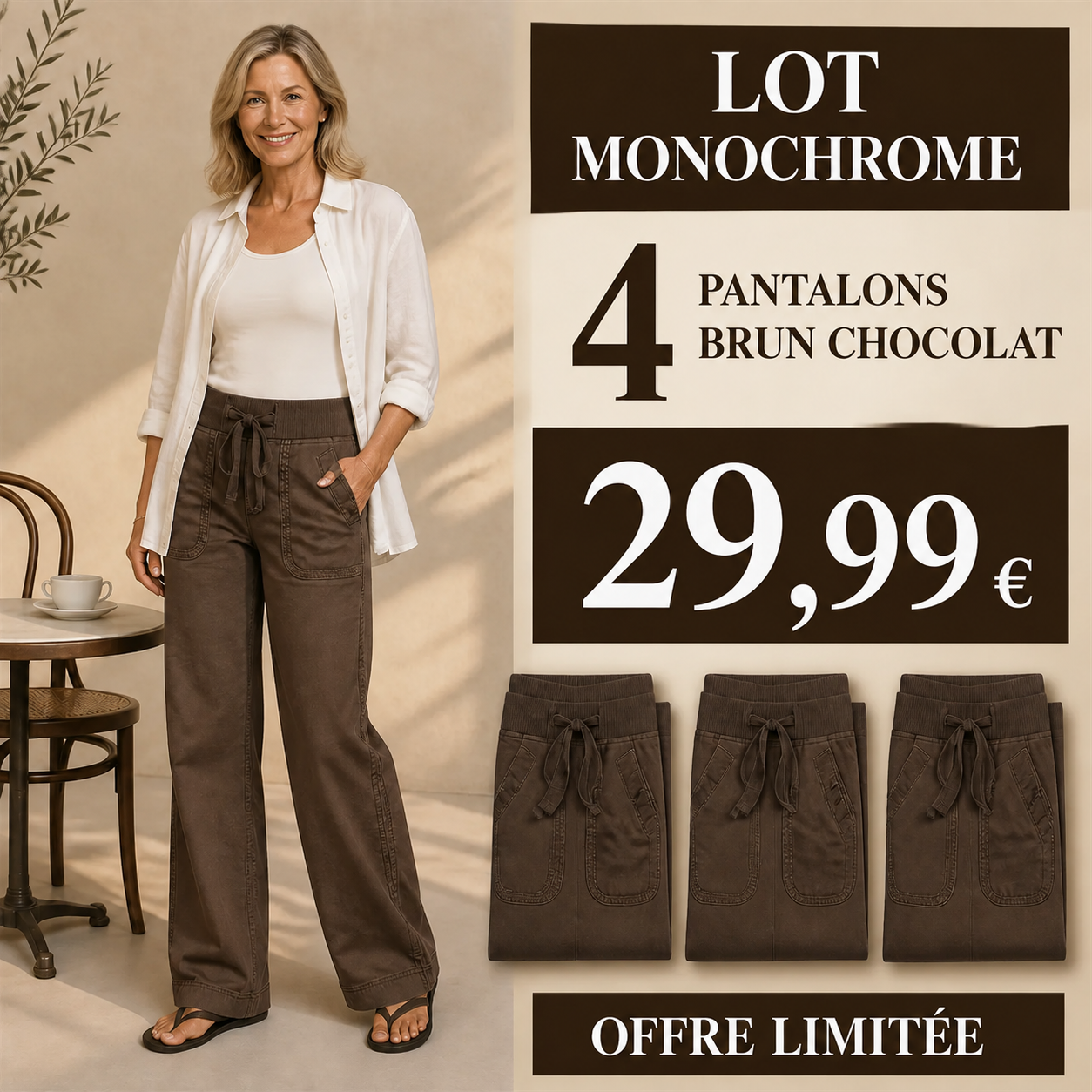 OFFRE LIMITÉE - Lot de 8 à 36,99 € | Pantalon cargo décontracté femme à taille coulissée et poches arrondies