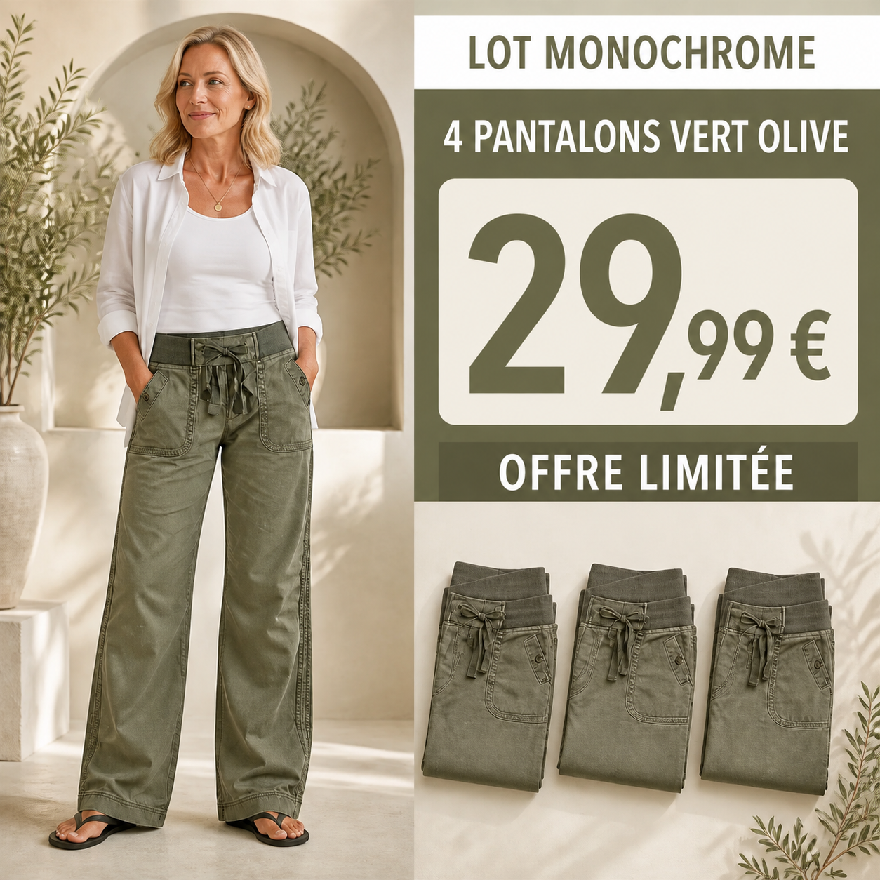 OFFRE LIMITÉE - Lot de 8 à 36,99 € | Pantalon cargo décontracté femme à taille coulissée et poches arrondies