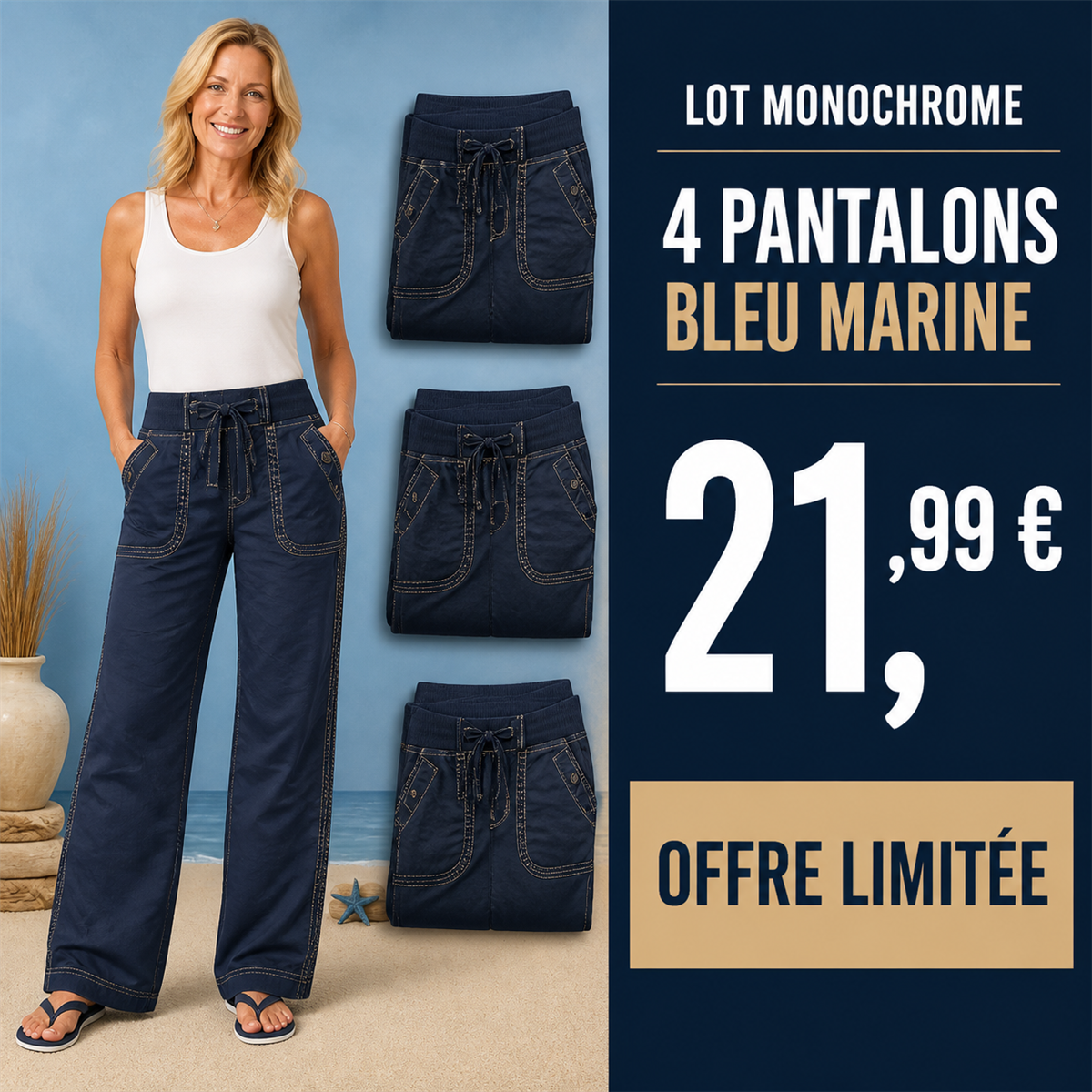 Offre en lot - Pantalon cargo décontracté femme à taille coulissée et poches arrondies