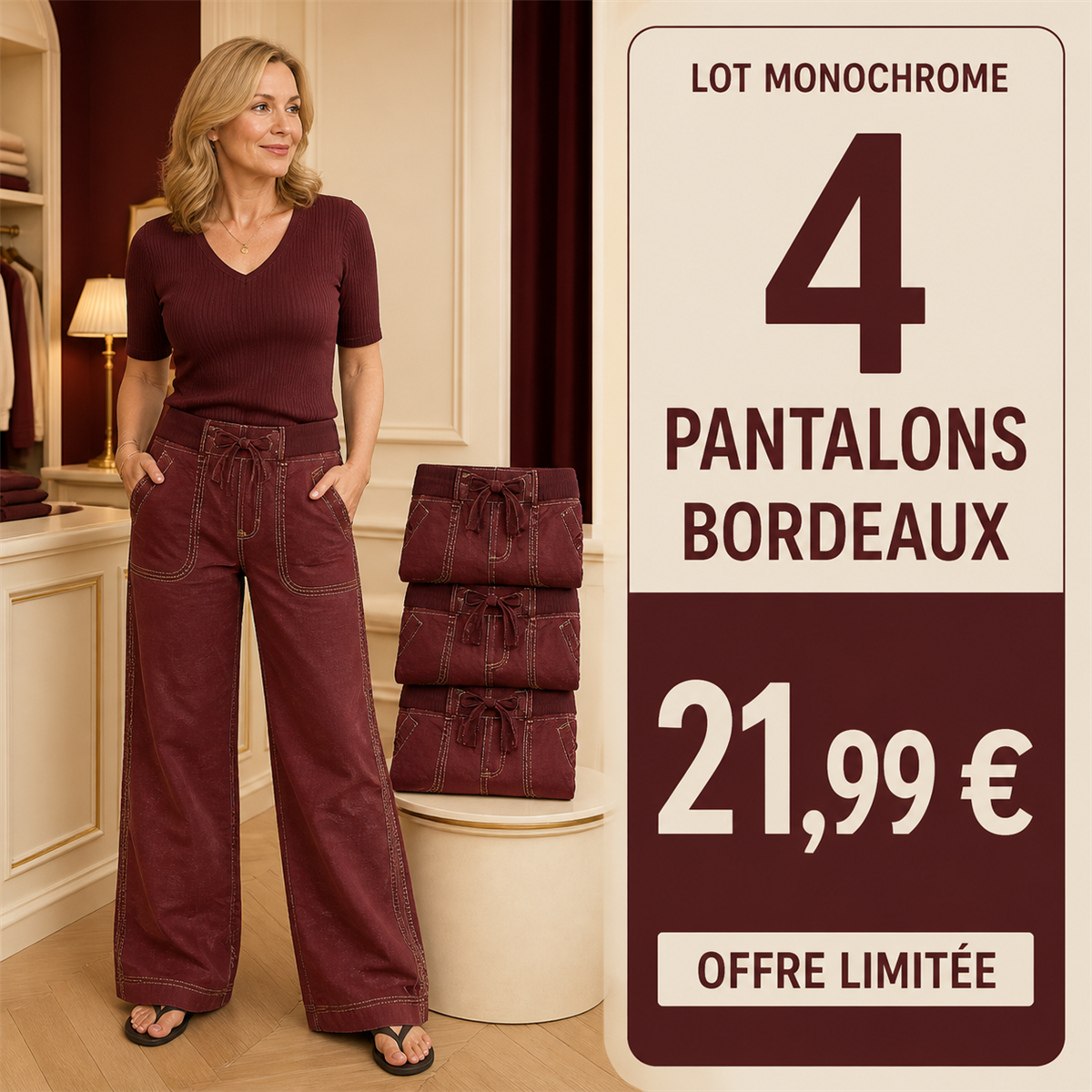 Offre en lot - Pantalon cargo décontracté femme à taille coulissée et poches arrondies
