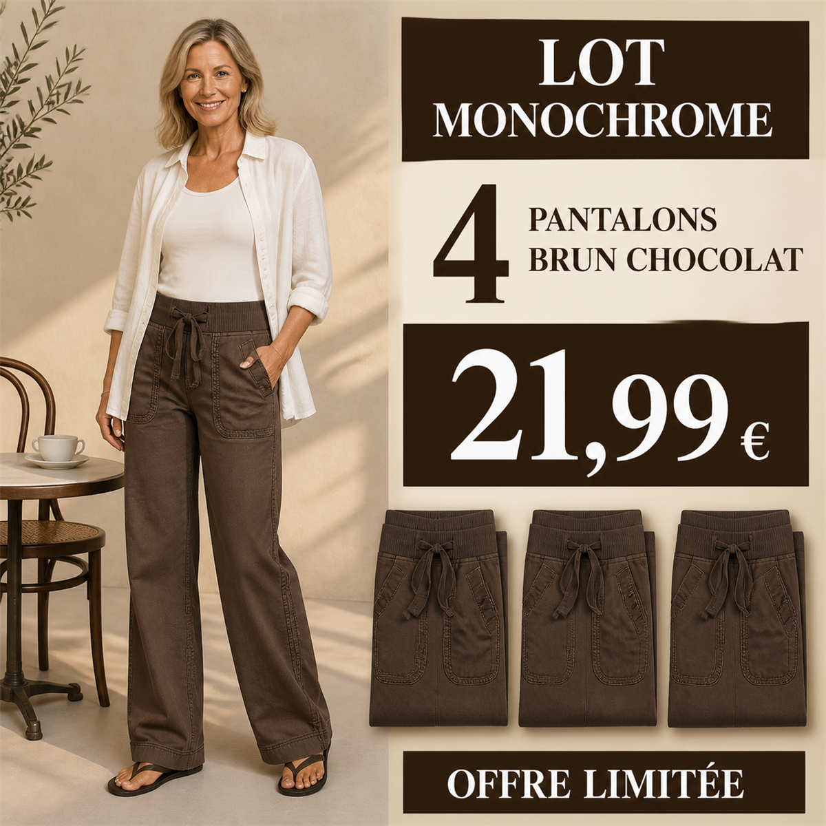 Offre en lot - Pantalon cargo décontracté femme à taille coulissée et poches arrondies