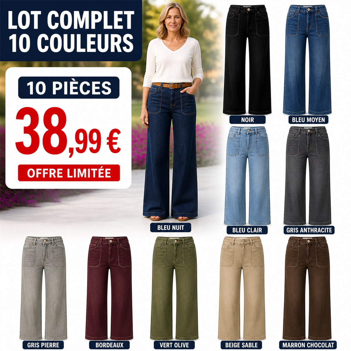 Offre en lot - Jean large femme à poches plaquées et coupe décontractée