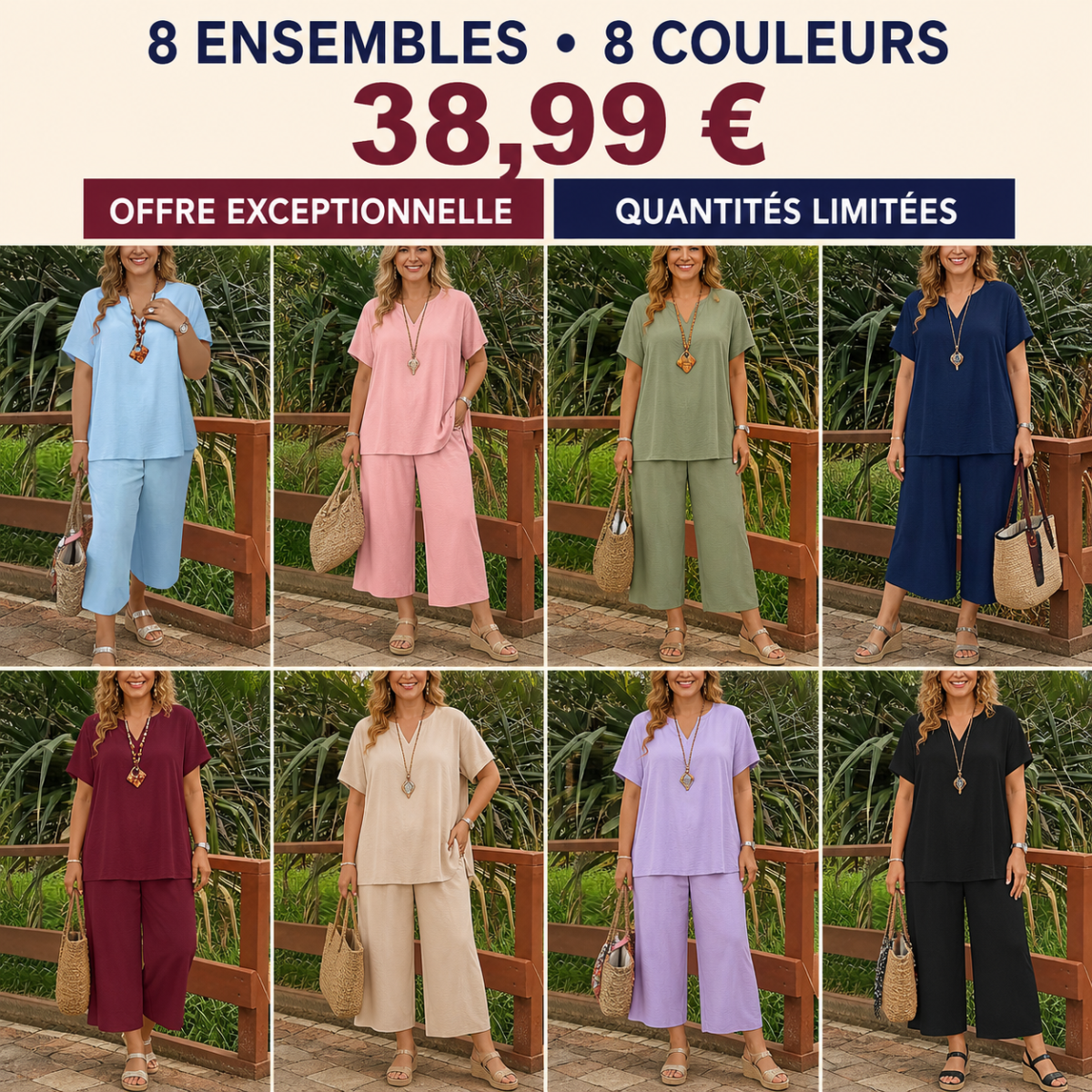 Offre en lot - Ensemble femme 2 pièces décontracté avec haut ample et pantalon court large