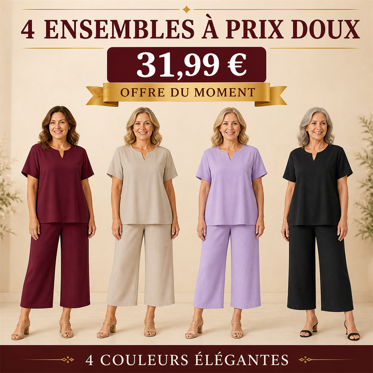 Offre en lot - Ensemble femme 2 pièces décontracté avec haut ample et pantalon court large