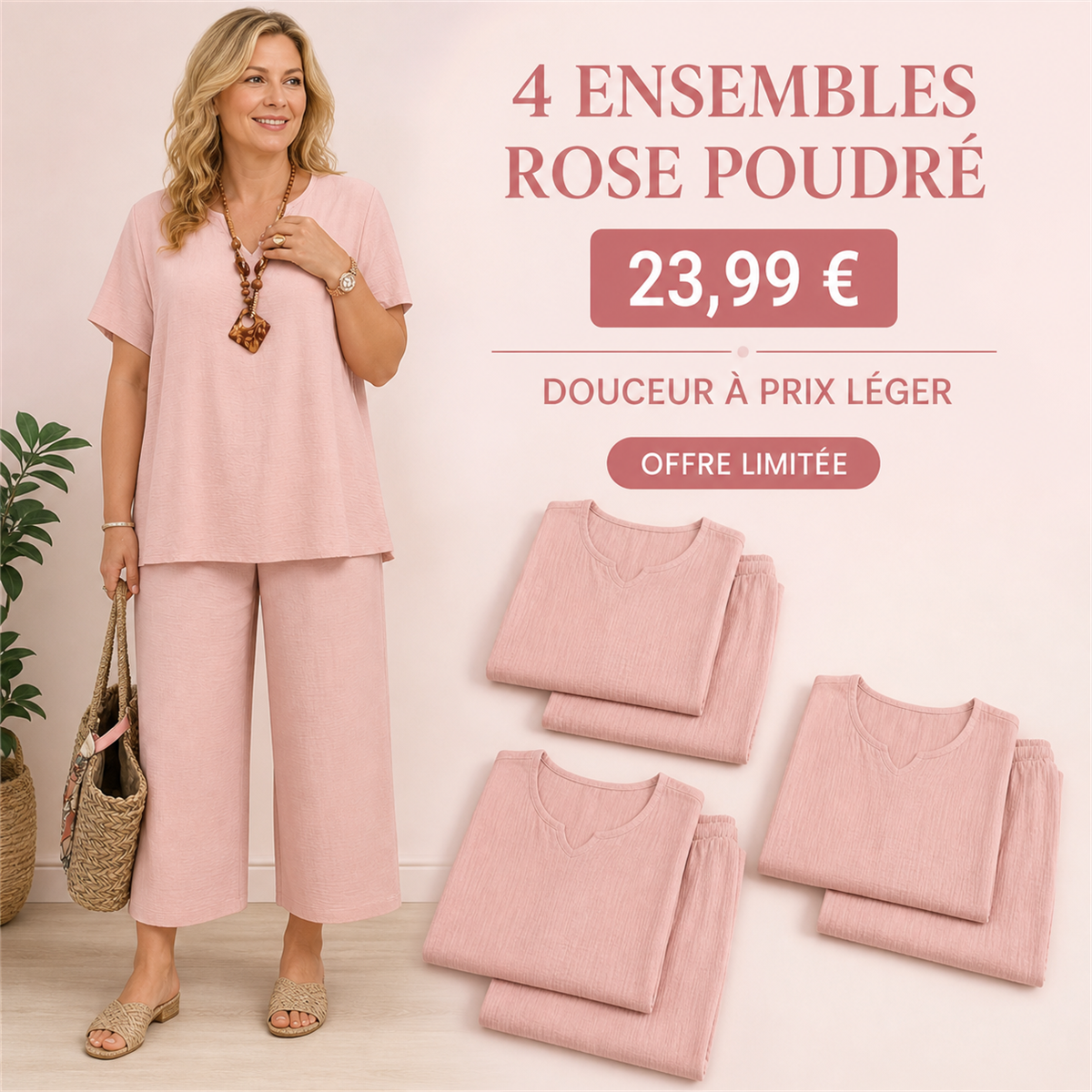 Offre en lot - Ensemble femme 2 pièces décontracté avec haut ample et pantalon court large
