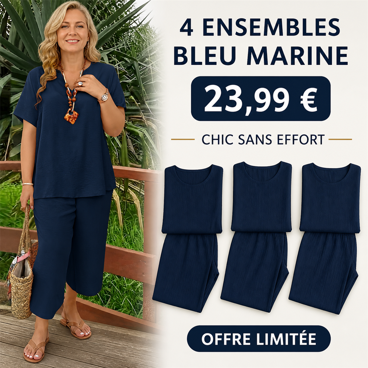 Offre en lot - Ensemble femme 2 pièces décontracté avec haut ample et pantalon court large