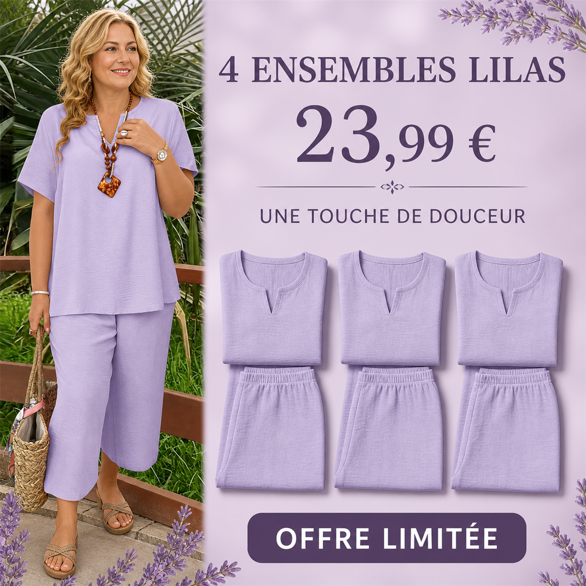 Offre en lot - Ensemble femme 2 pièces décontracté avec haut ample et pantalon court large