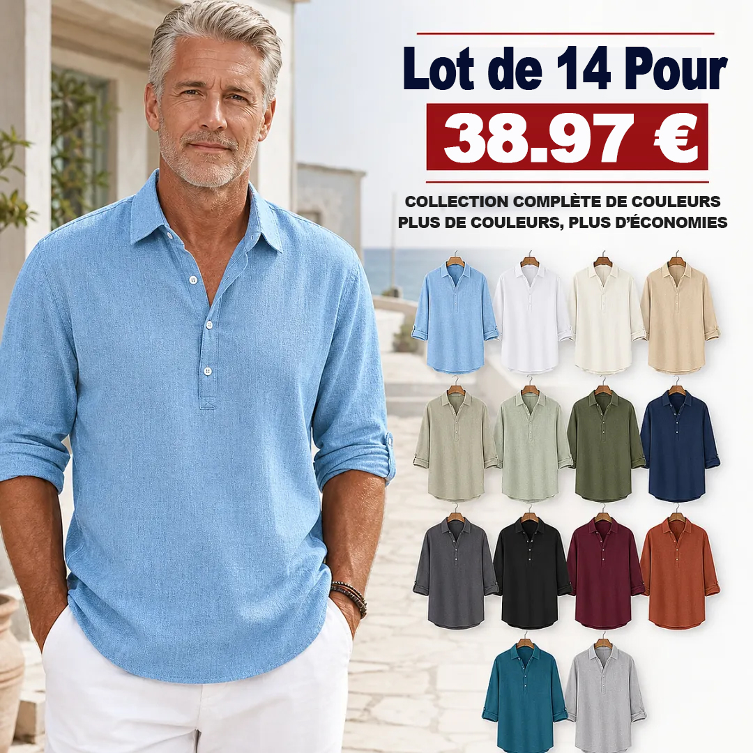 ⏰ Vente de déstockage⚡Lot de 28 à seulement 46,99 €⚡Chemise homme en lin, coupe décontractée – manches courtes et longues